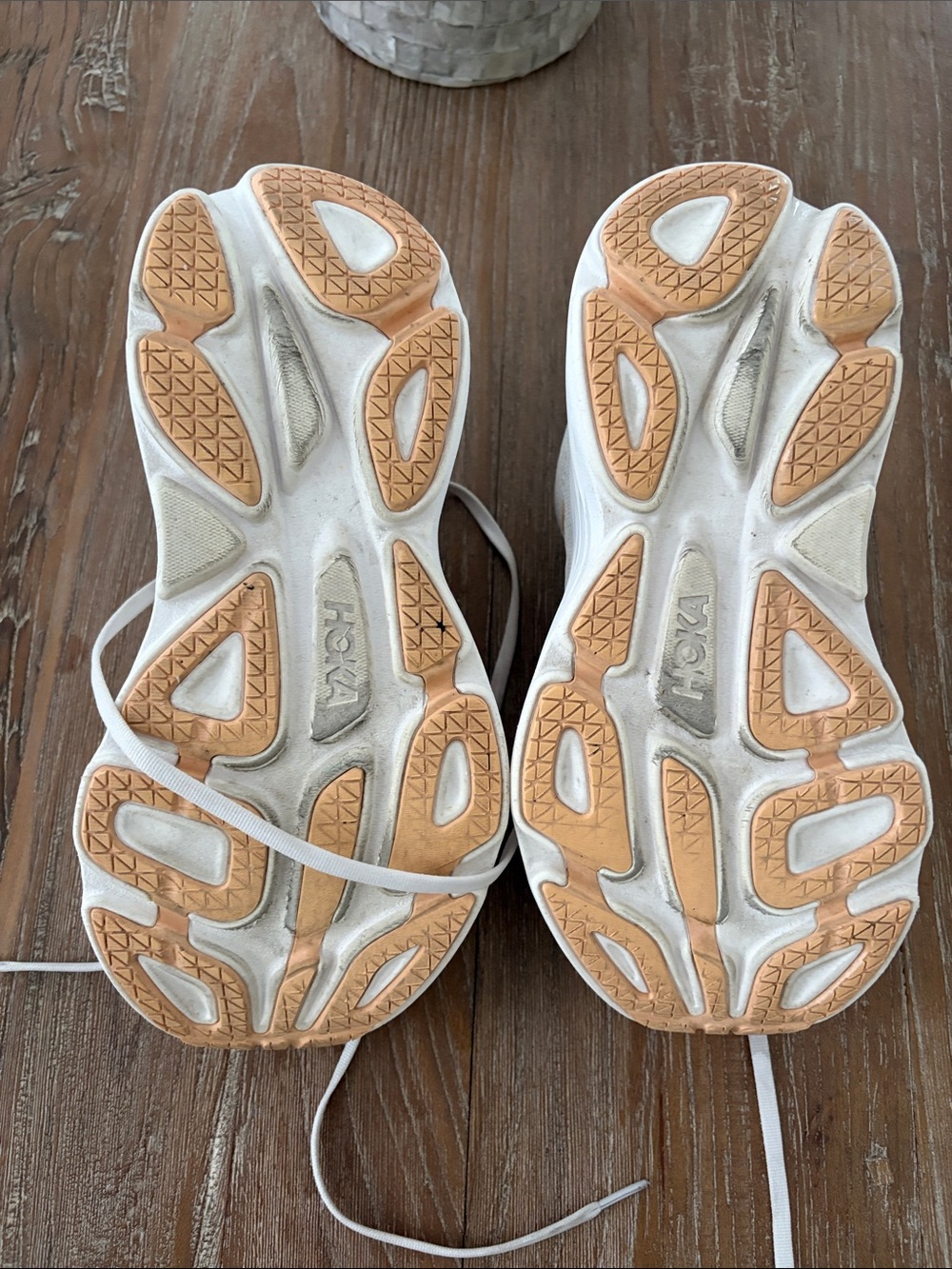 Hoka Women's Cream Sneakers with Peach Accents size 8 medium width - Picture 3 of 5
